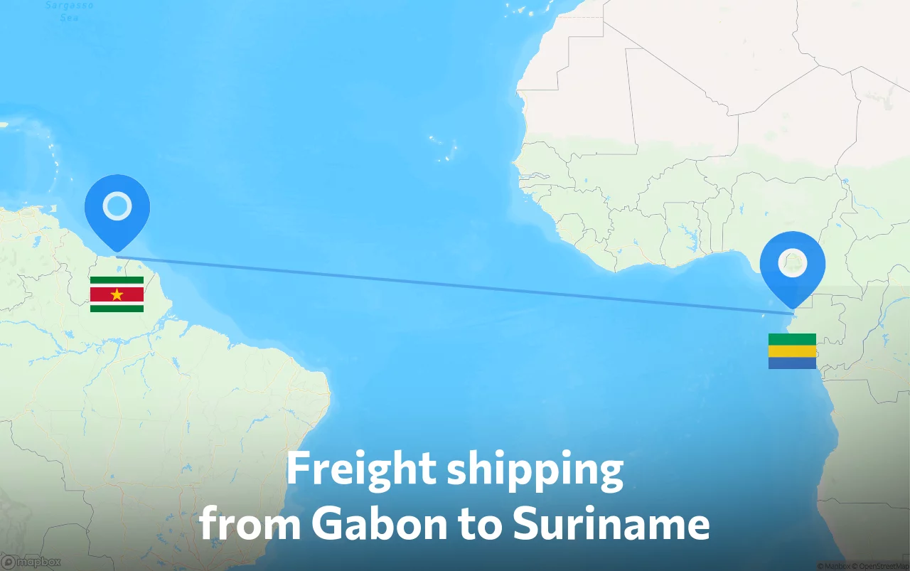 Shipping route from Gabon to Suriname