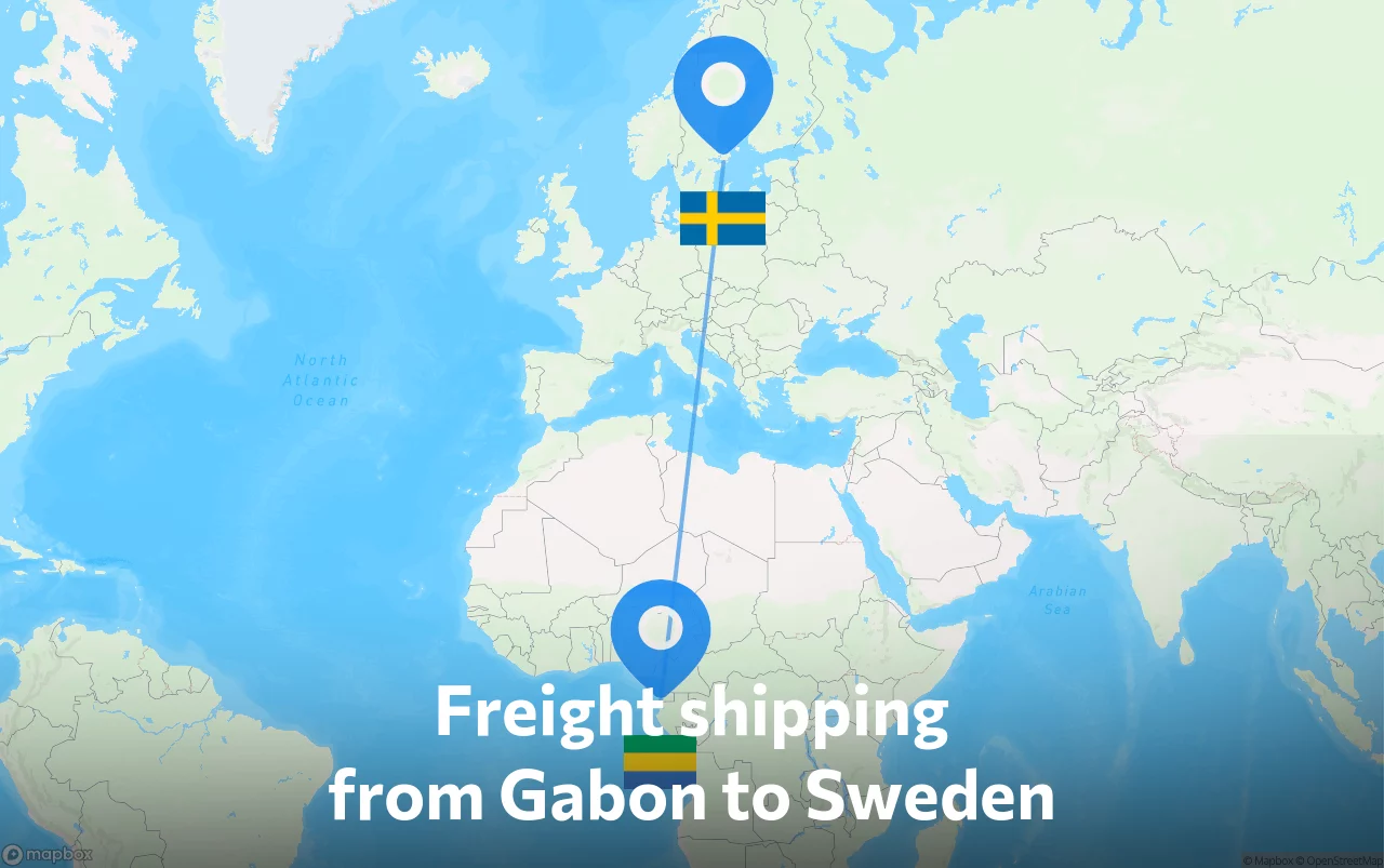Shipping route from Gabon to Sweden