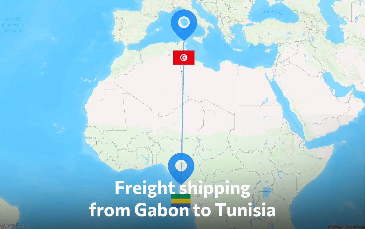Shipping route from Gabon to Tunisia