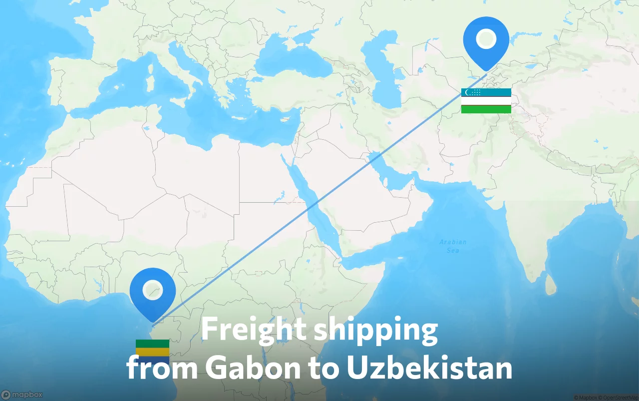 Shipping route from Gabon to Uzbekistan