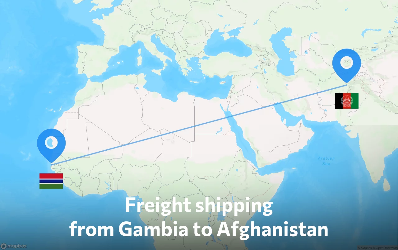 Shipping route from Gambia to Afghanistan