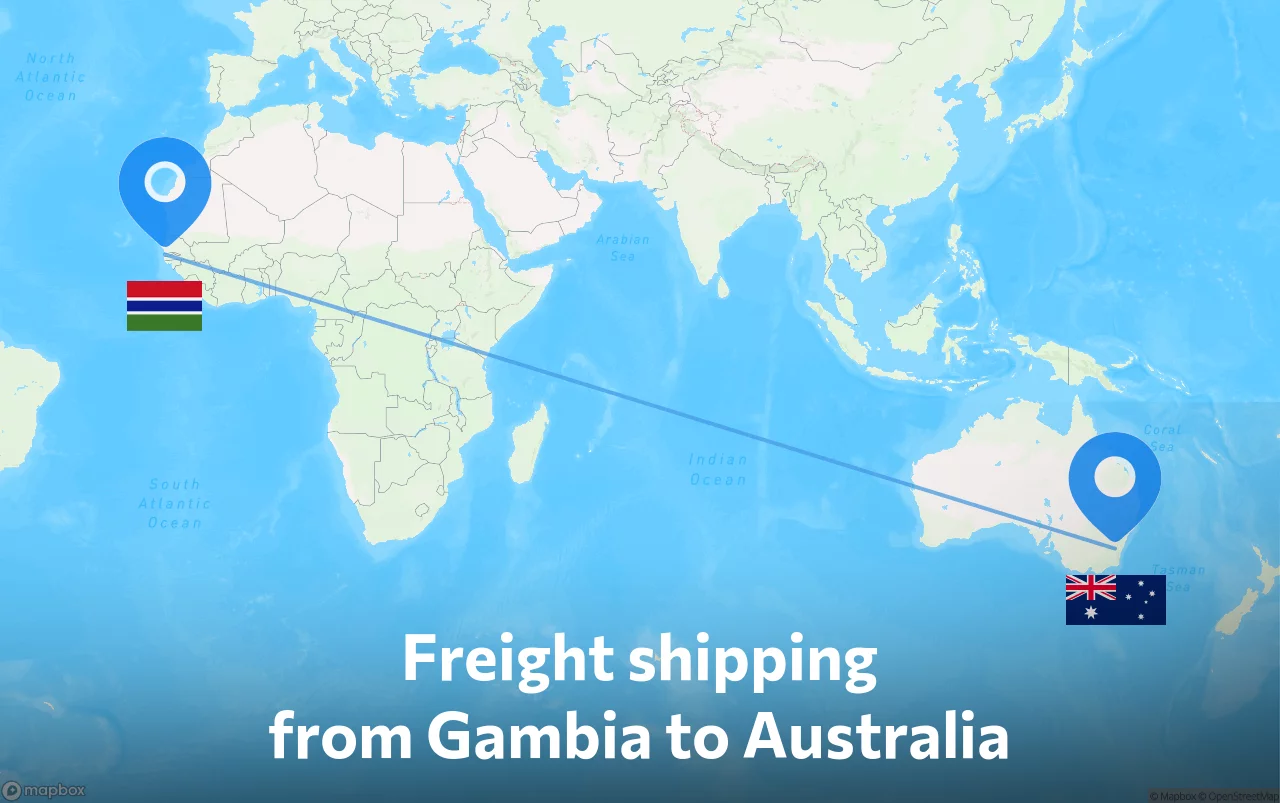 Shipping route from Gambia to Australia