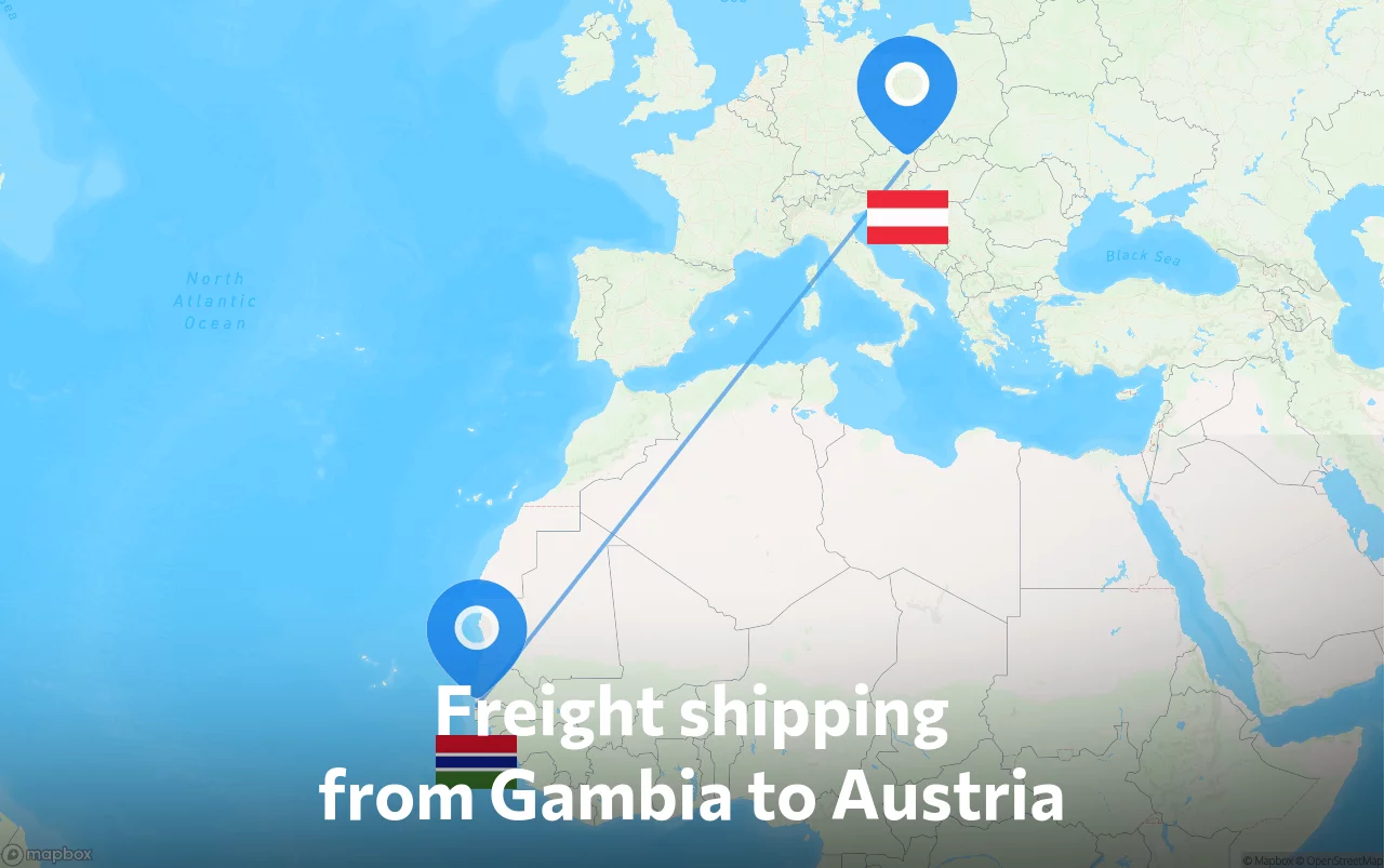 Shipping route from Gambia to Austria