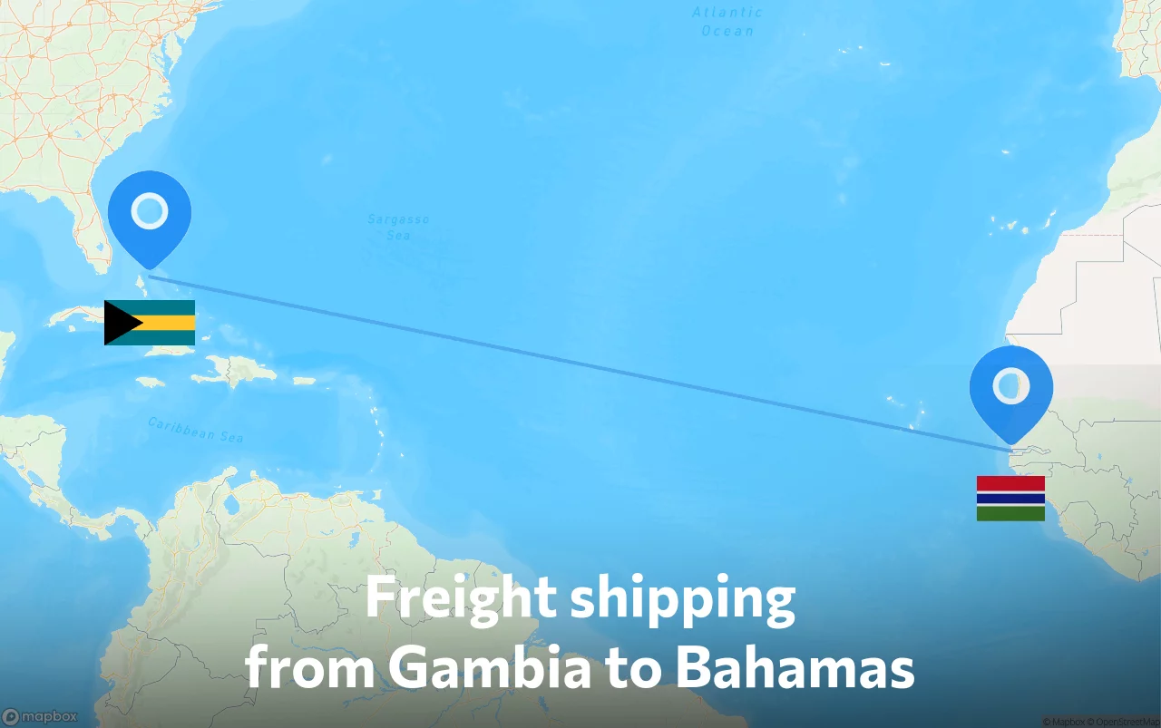 Shipping route from Gambia to Bahamas