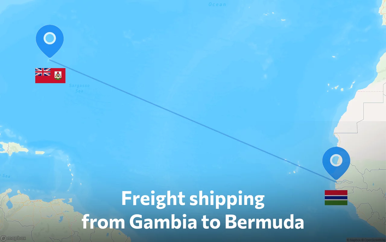 Shipping route from Gambia to Bermuda