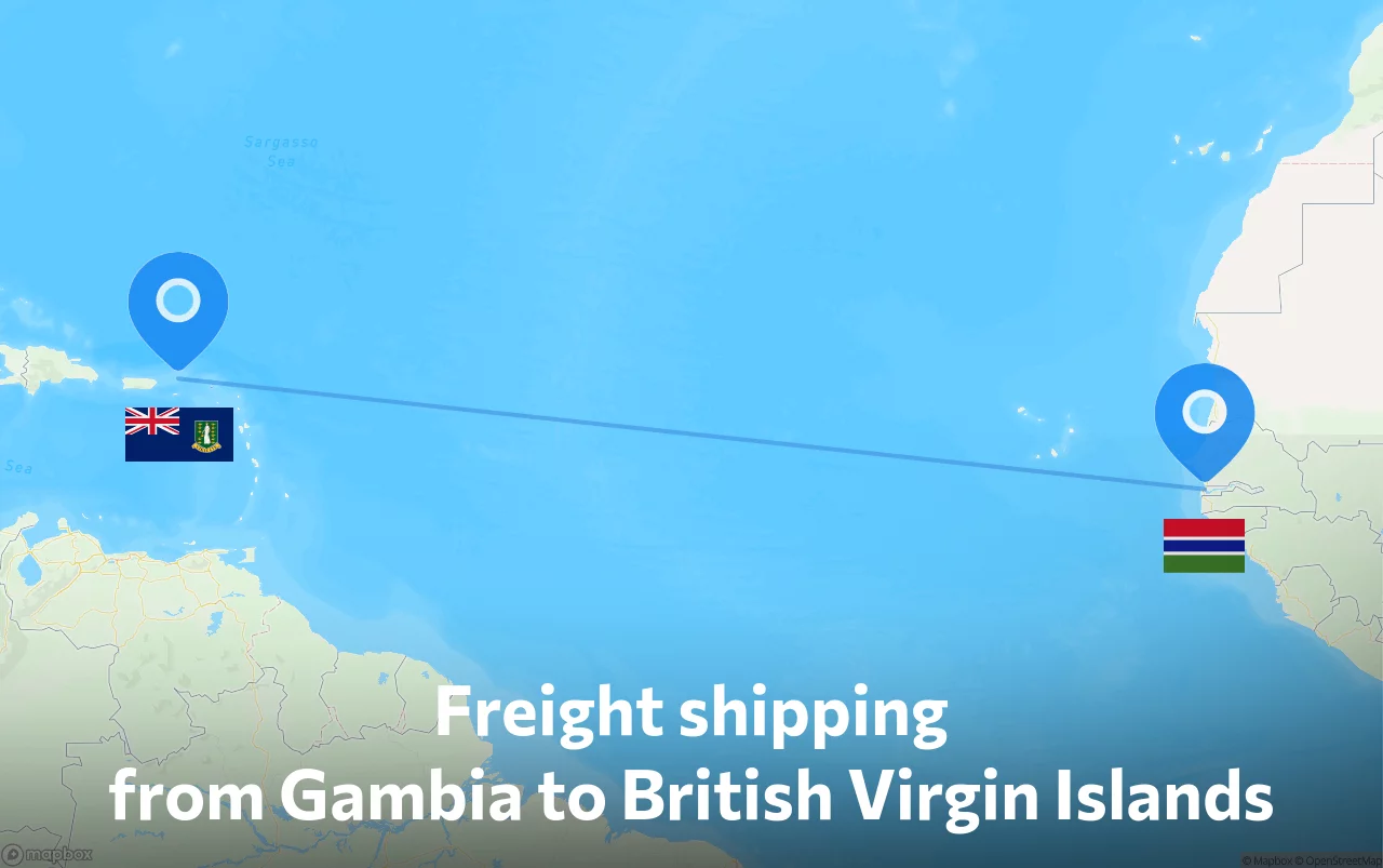 Shipping route from Gambia to British Virgin Islands