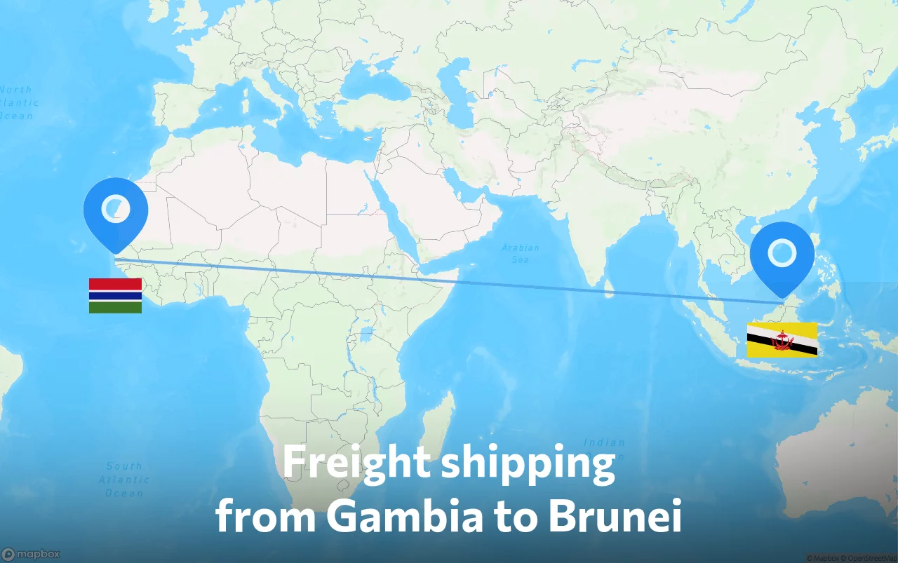 Shipping route from Gambia to Brunei