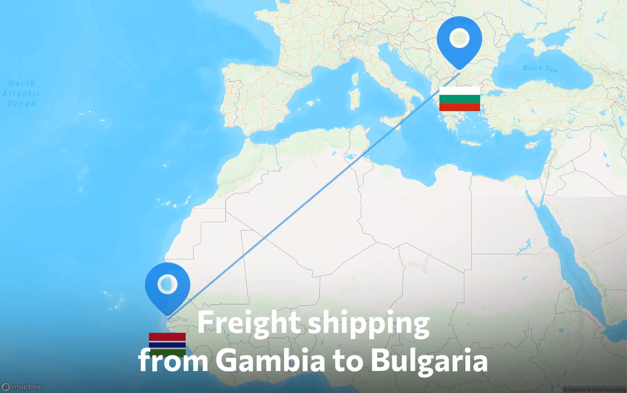 Shipping route from Gambia to Bulgaria