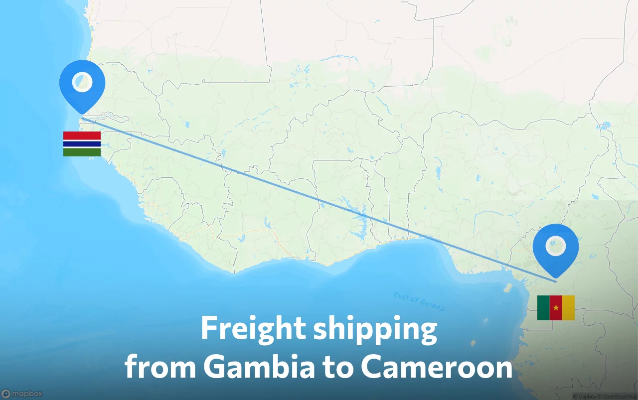 Shipping route from Gambia to Cameroon
