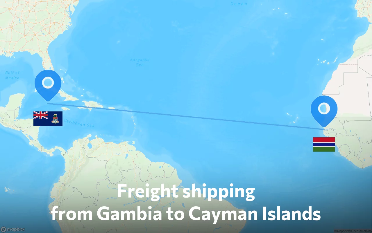 Shipping route from Gambia to Cayman Islands