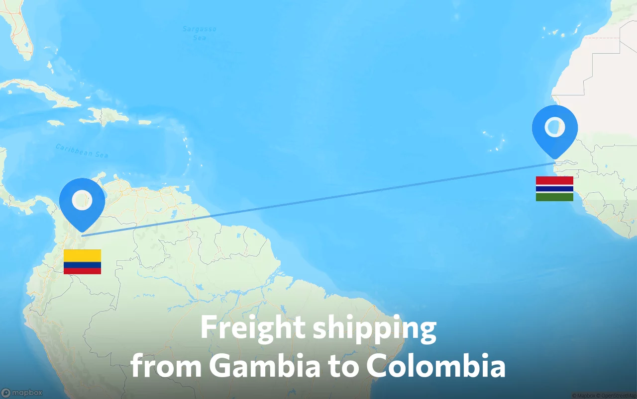 Shipping route from Gambia to Colombia