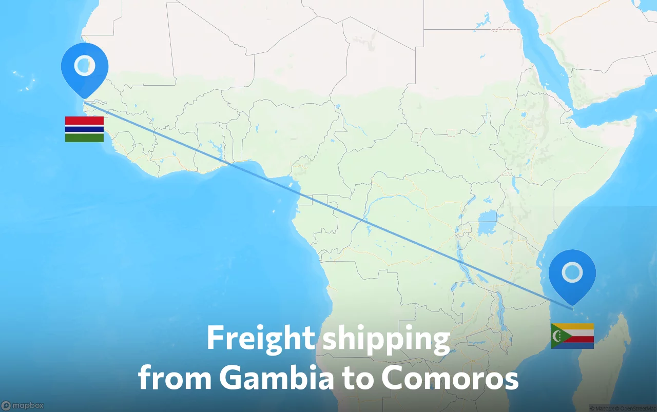 Shipping route from Gambia to Comoros