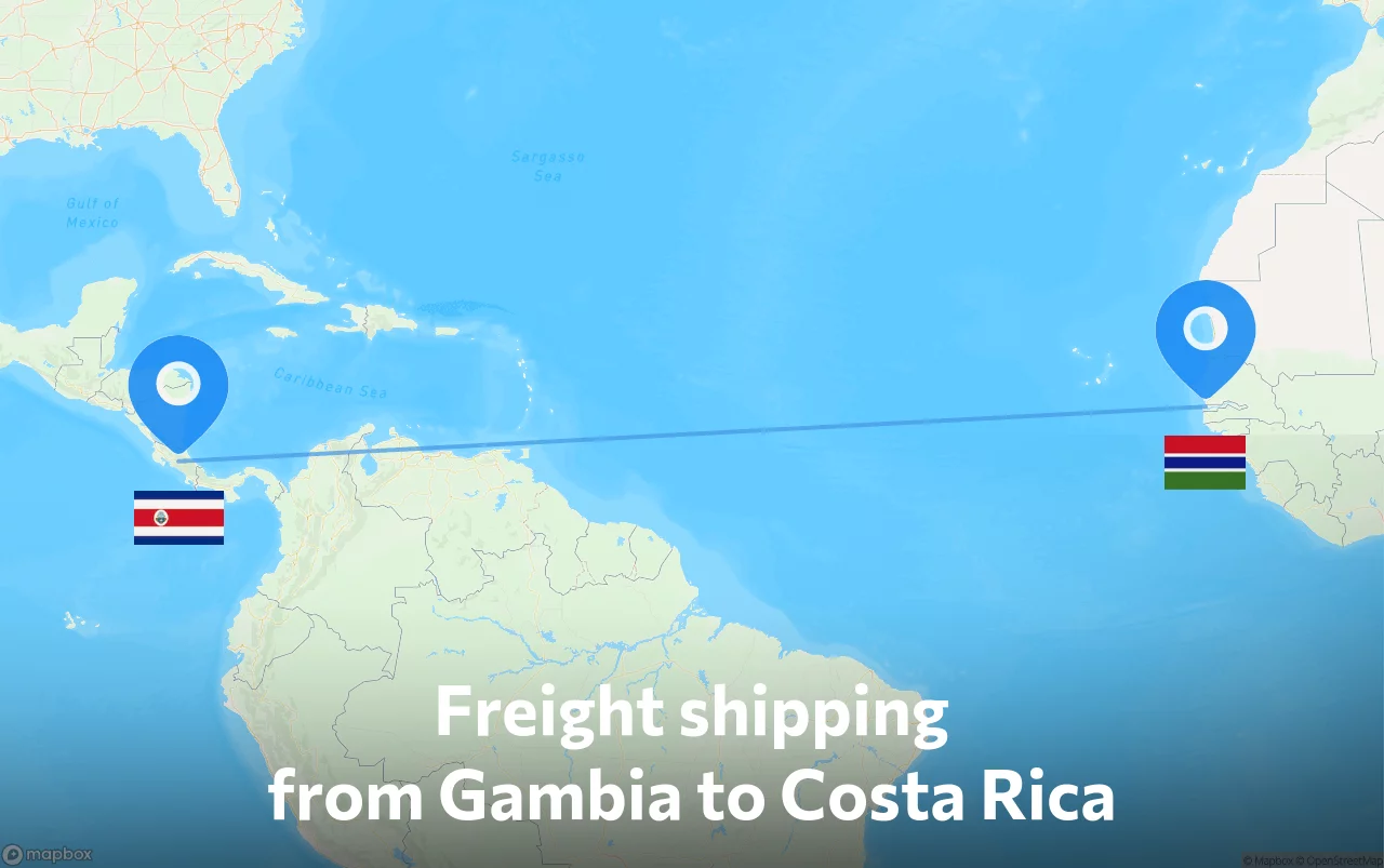 Shipping route from Gambia to Costa Rica