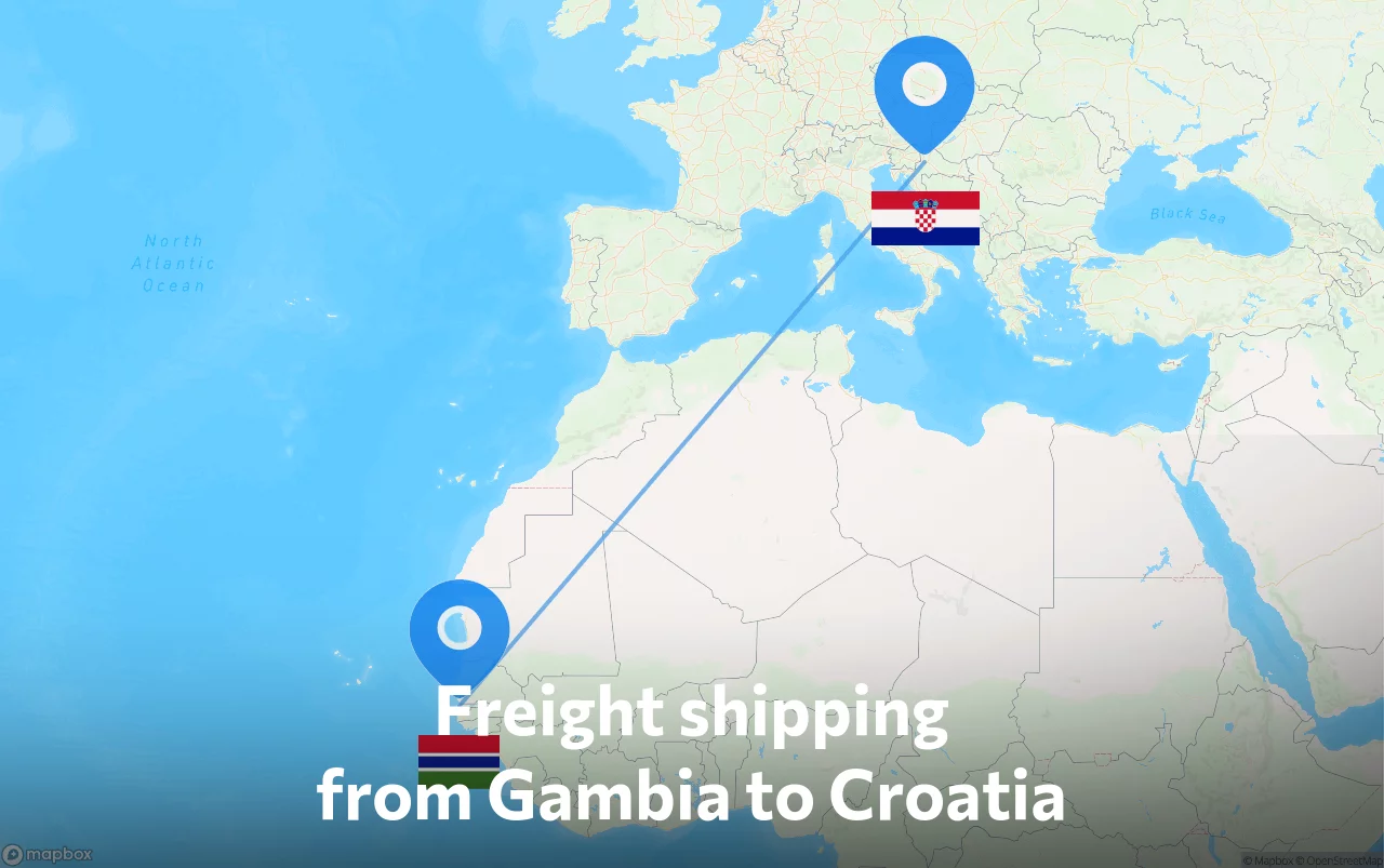 Shipping route from Gambia to Croatia