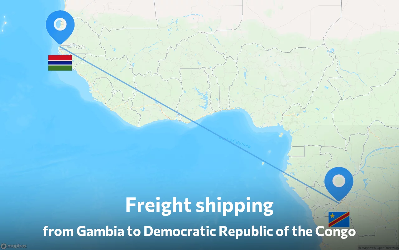 Shipping route from Gambia to Democratic Republic of the Congo