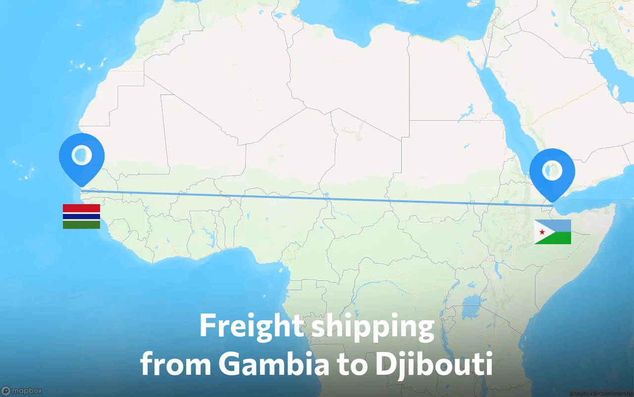 Shipping route from Gambia to Djibouti