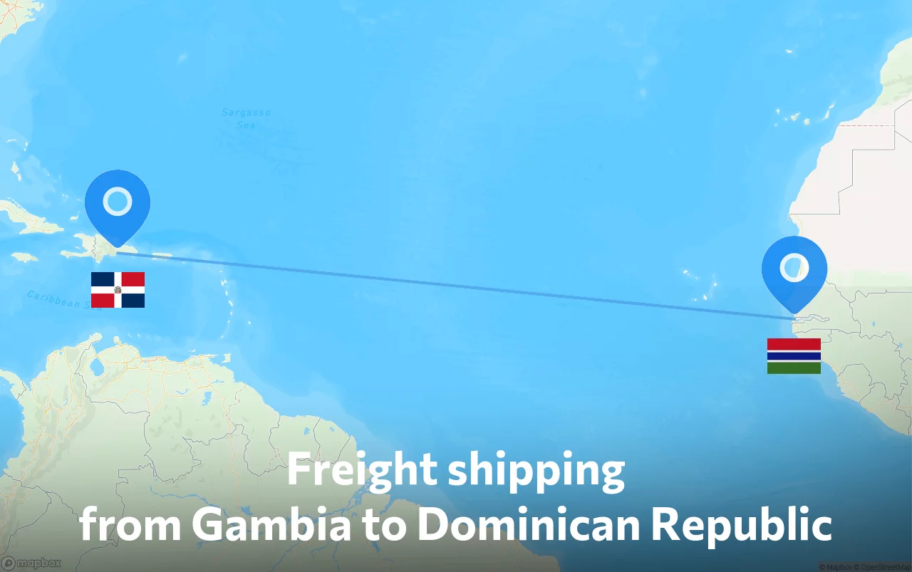 Shipping route from Gambia to Dominican Republic