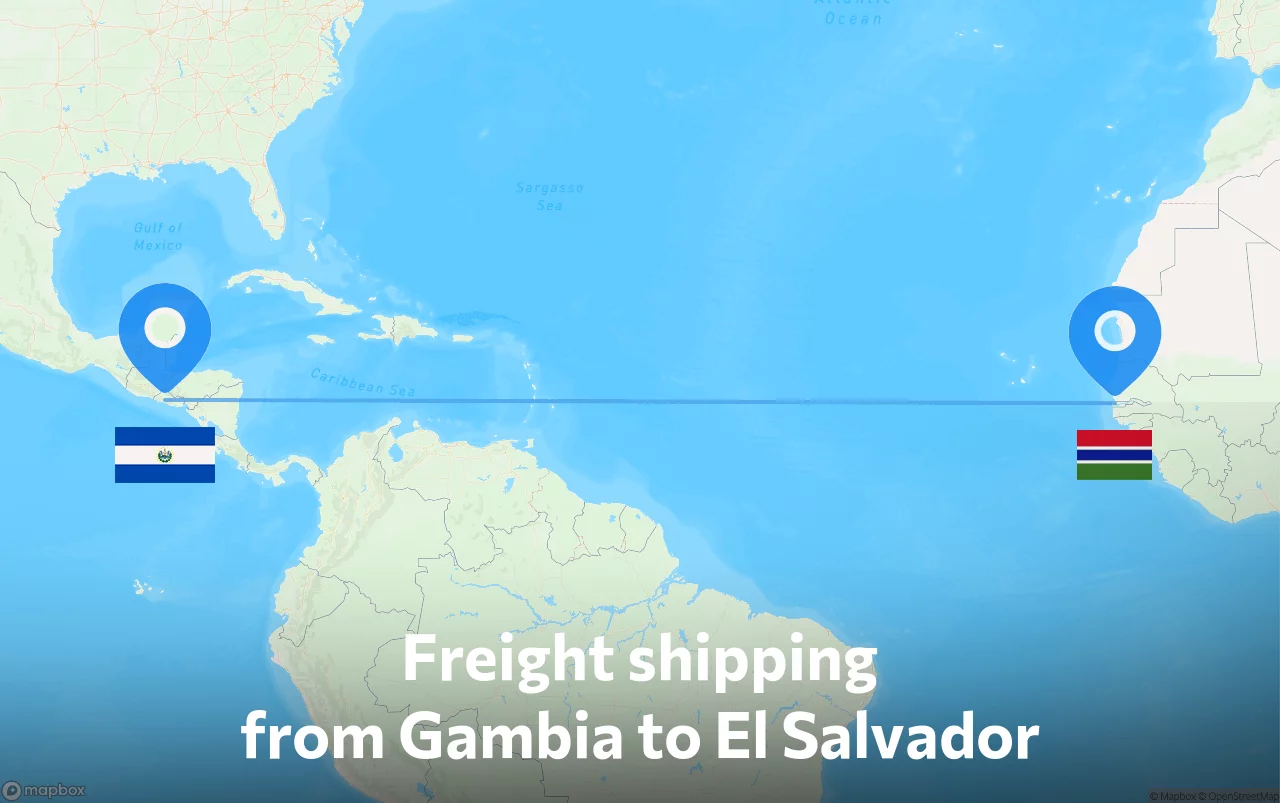 Shipping route from Gambia to El Salvador