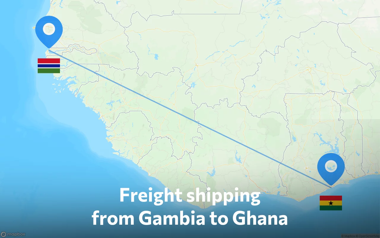 Shipping route from Gambia to Ghana