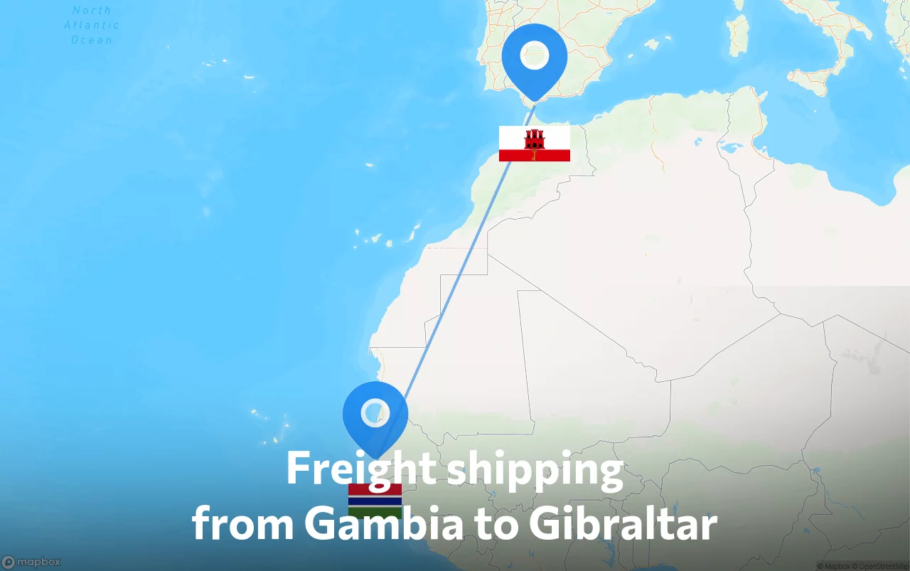 Shipping route from Gambia to Gibraltar