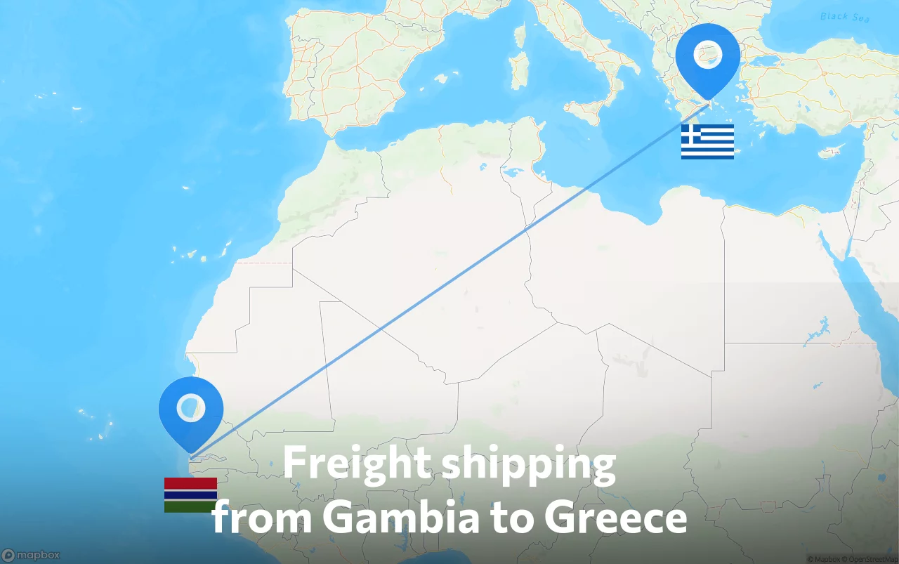 Shipping route from Gambia to Greece