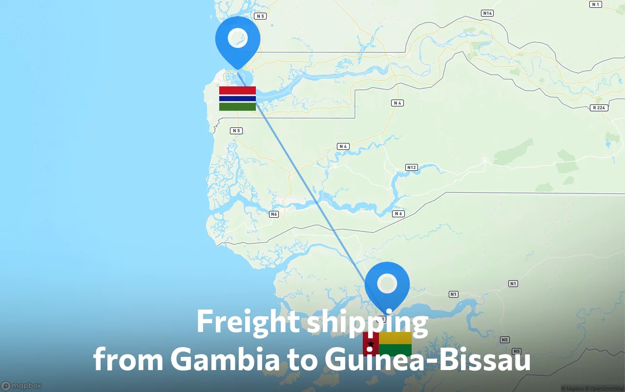 Shipping route from Gambia to Guinea-Bissau