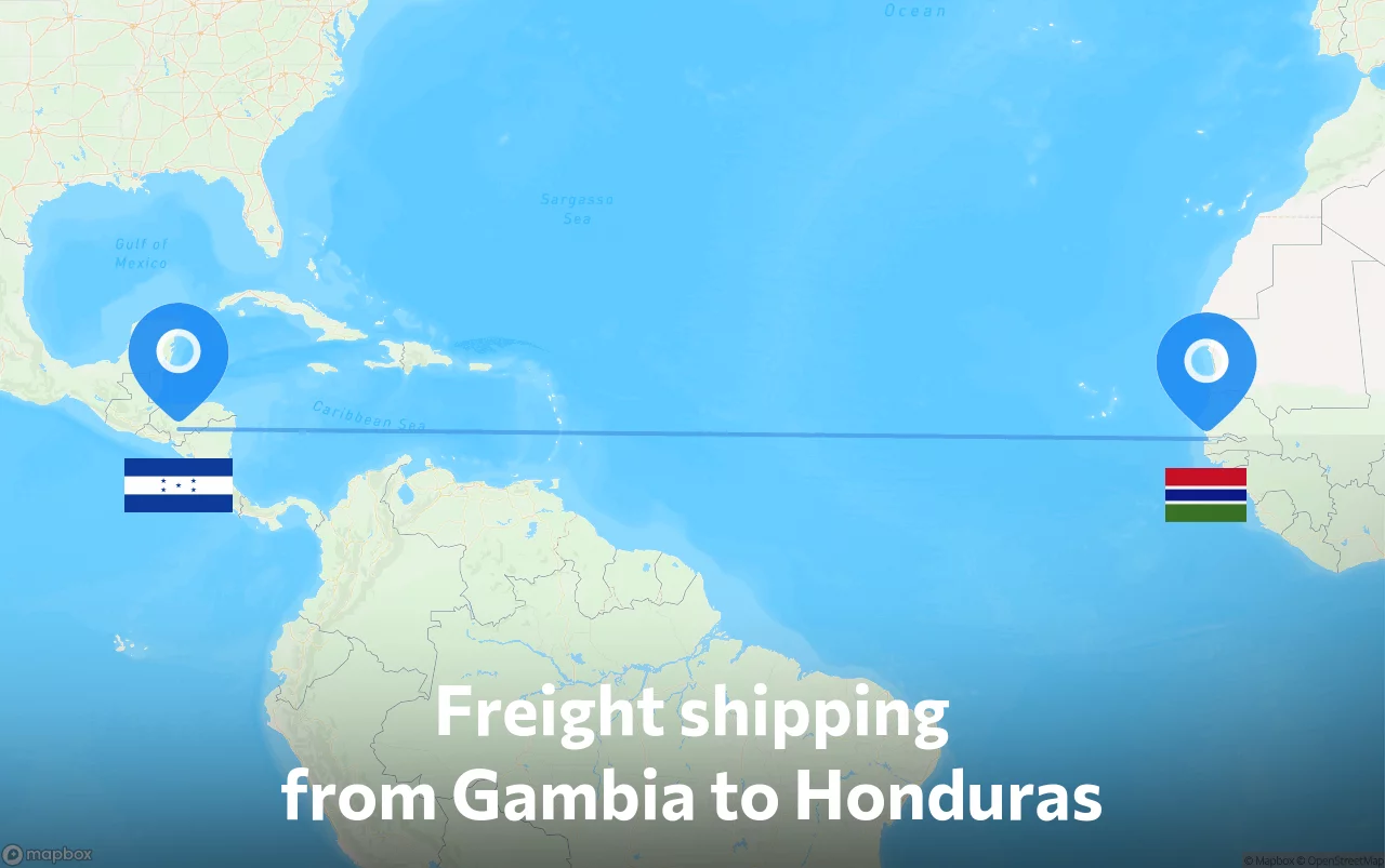 Shipping route from Gambia to Honduras