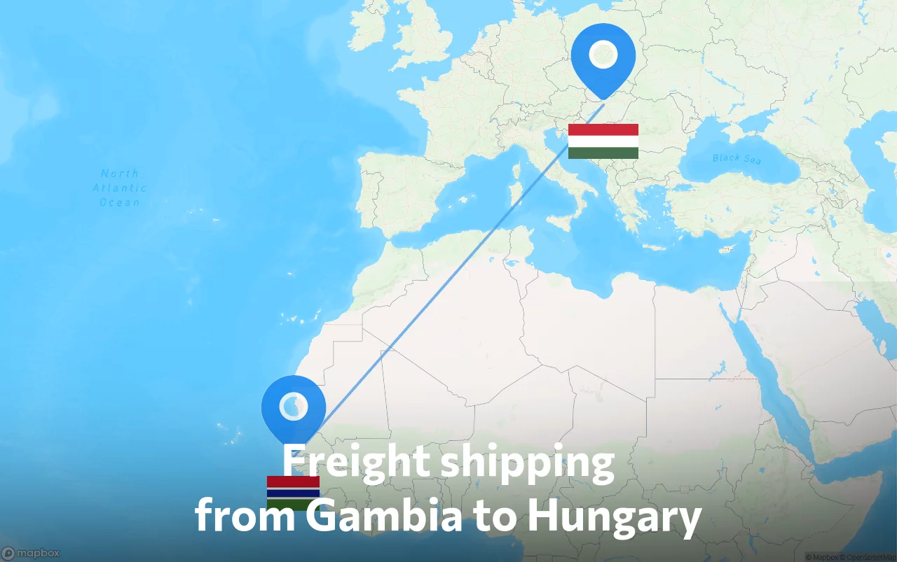 Shipping route from Gambia to Hungary