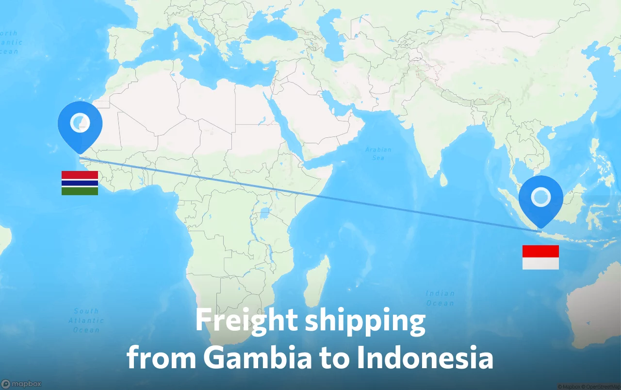 Shipping route from Gambia to Indonesia