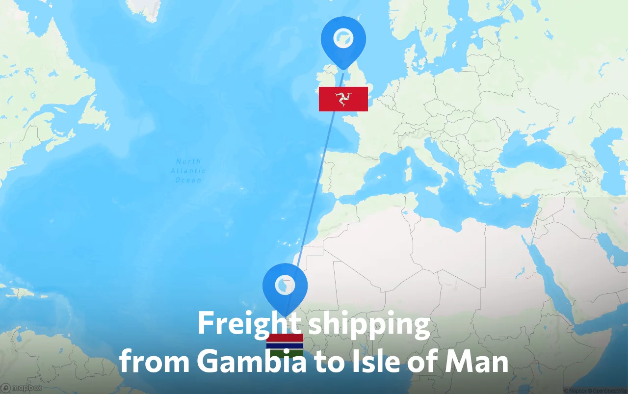 Shipping route from Gambia to Isle of Man