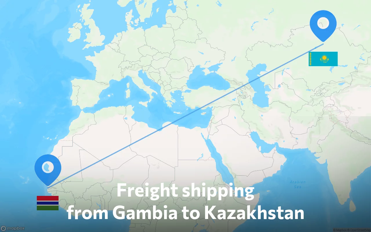 Shipping route from Gambia to Kazakhstan