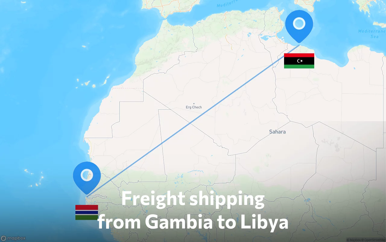 Shipping route from Gambia to Libya