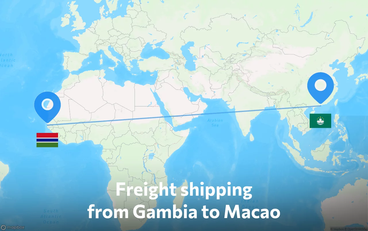 Shipping route from Gambia to Macao