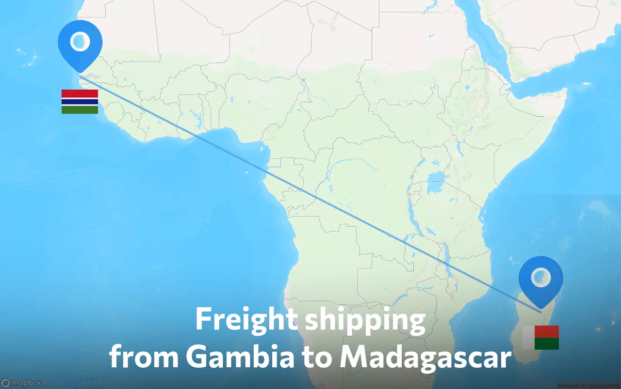 Shipping route from Gambia to Madagascar