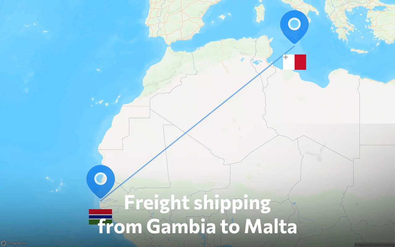 Shipping route from Gambia to Malta