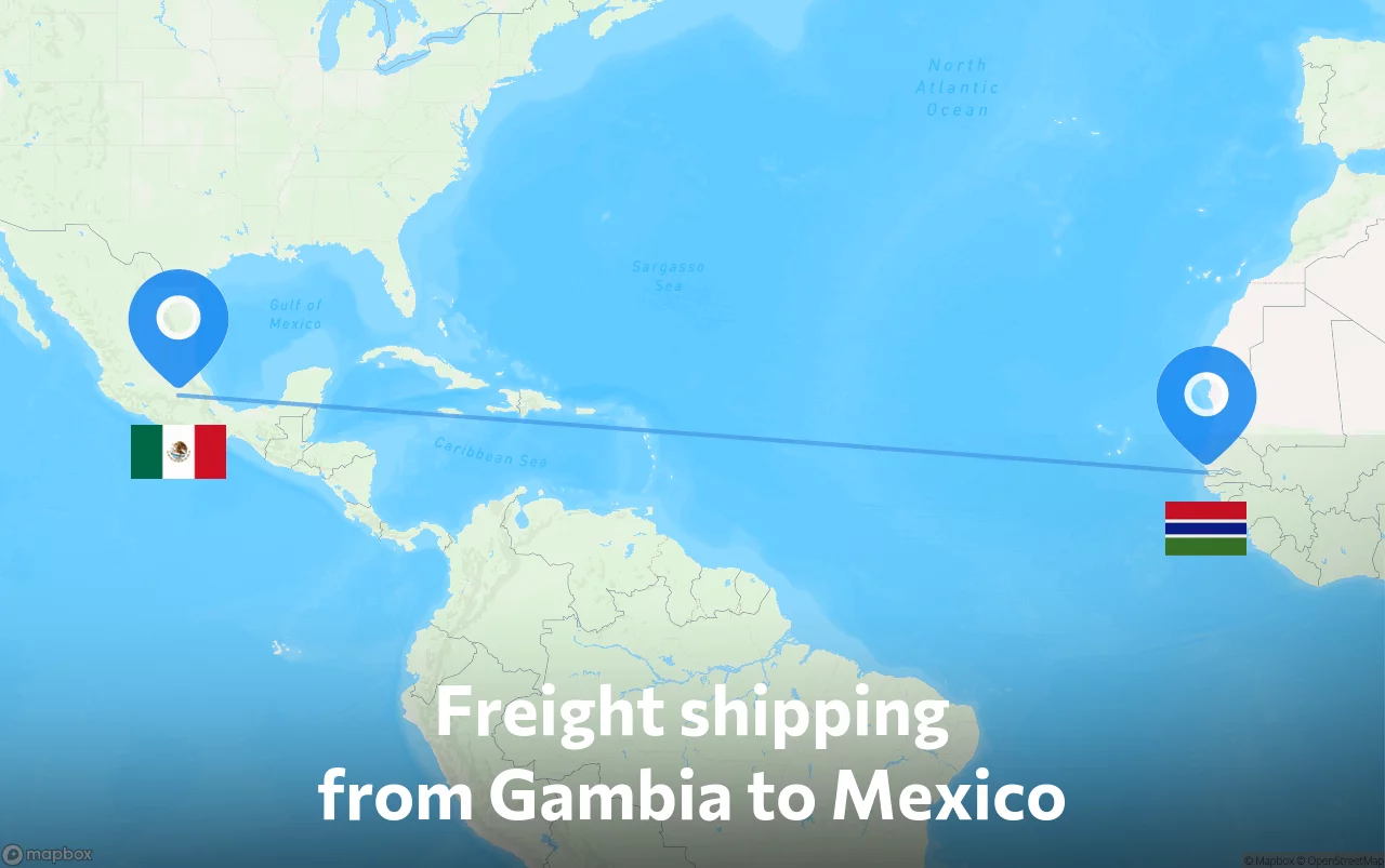 Shipping route from Gambia to Mexico