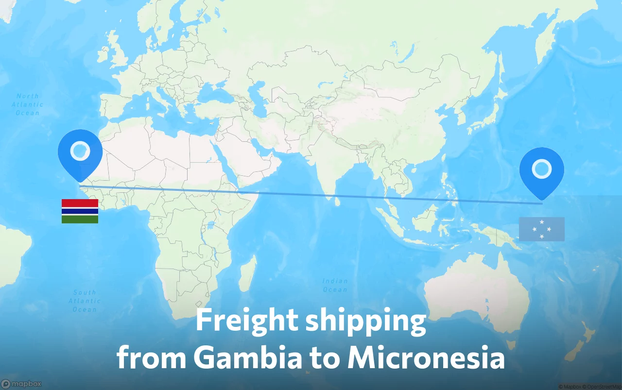 Shipping route from Gambia to Micronesia