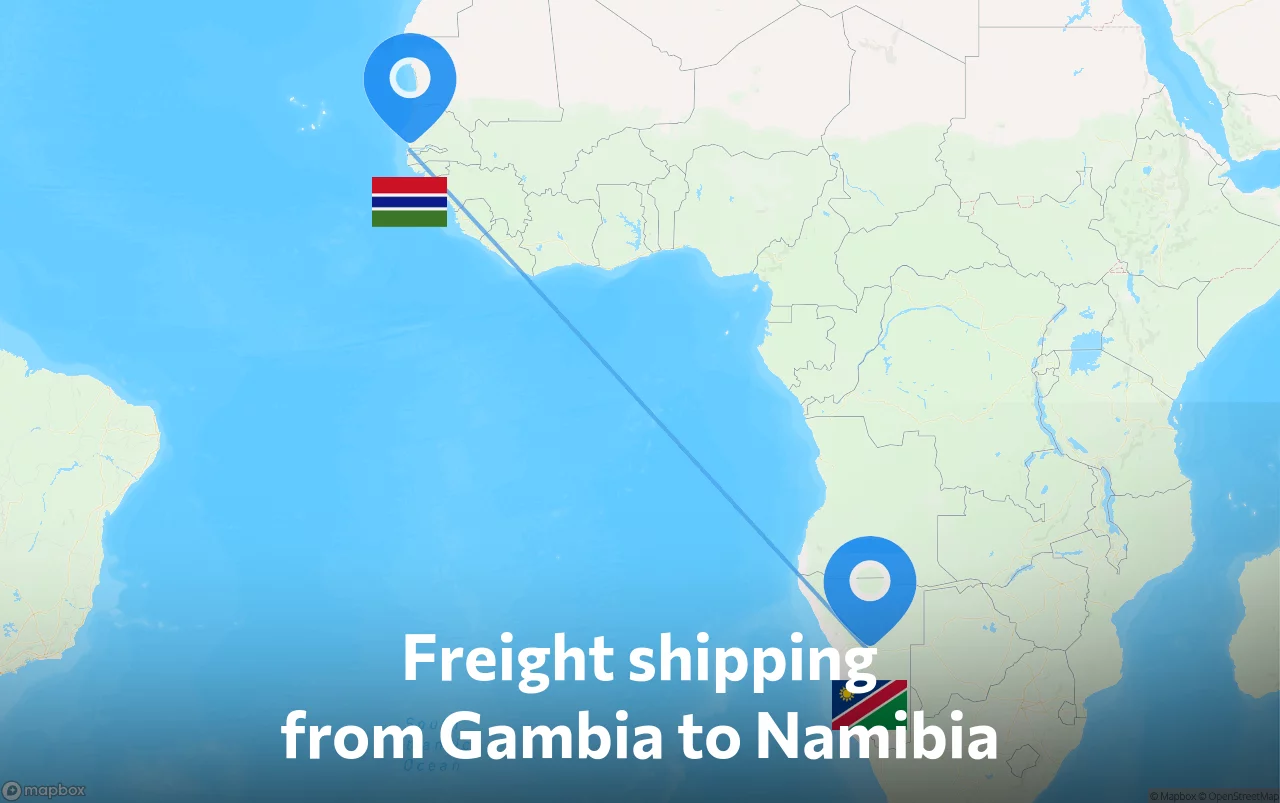 Shipping route from Gambia to Namibia