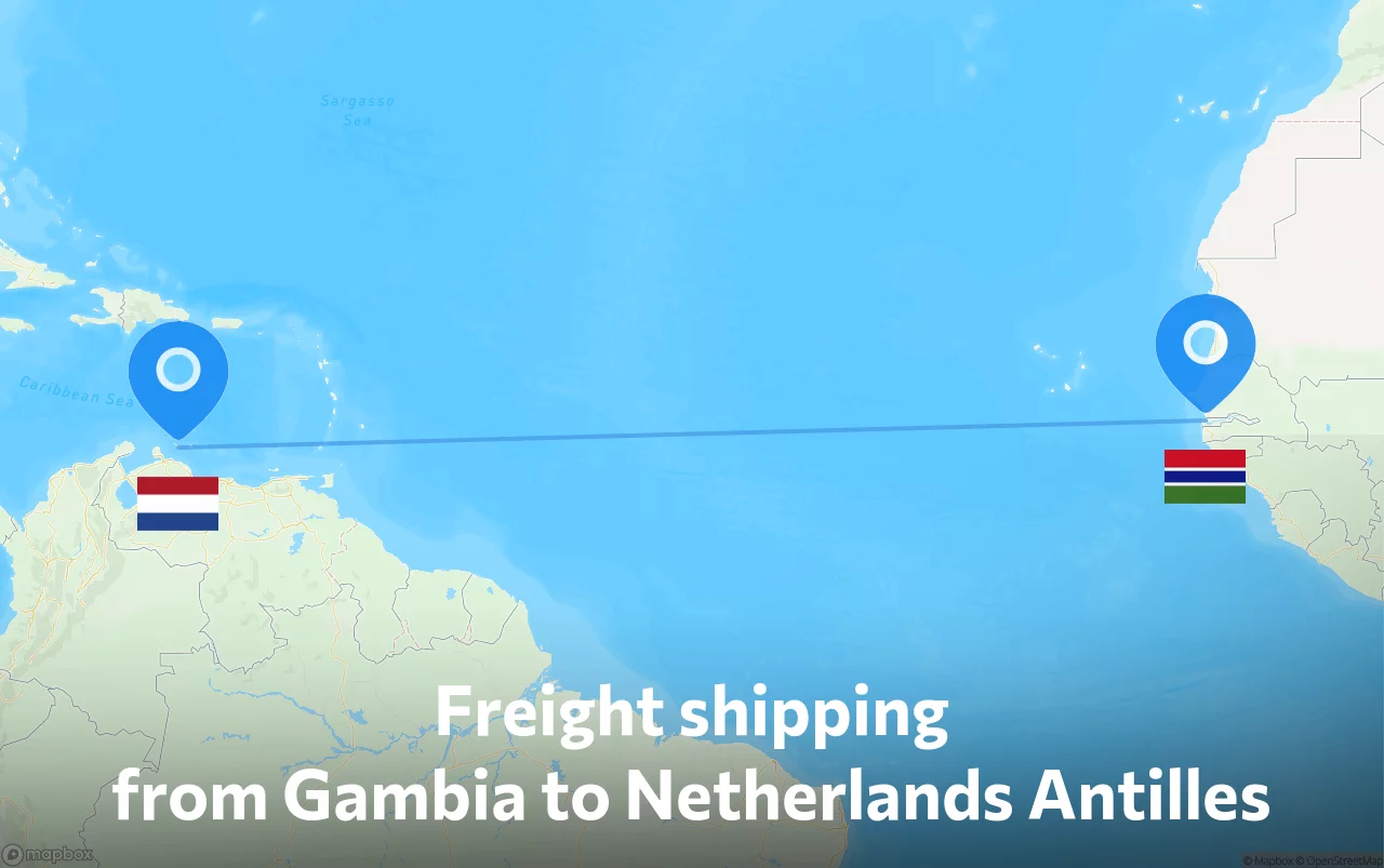 Shipping route from Gambia to Netherlands Antilles