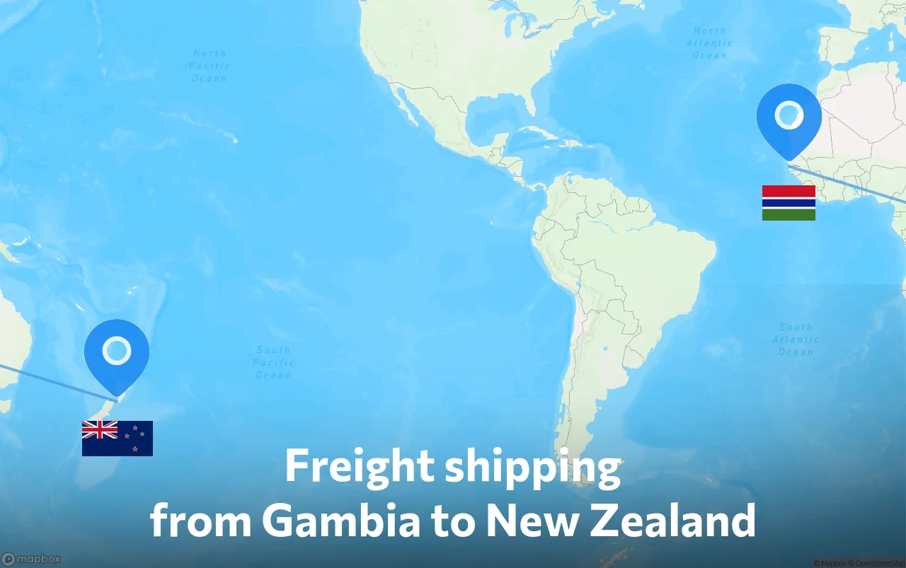 Shipping route from Gambia to New Zealand