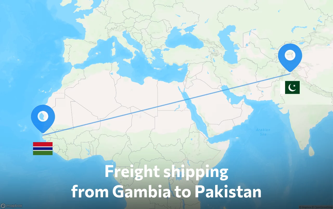 Shipping route from Gambia to Pakistan