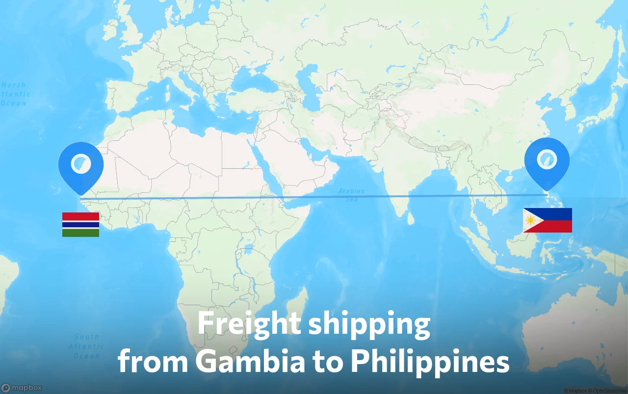 Shipping route from Gambia to Philippines