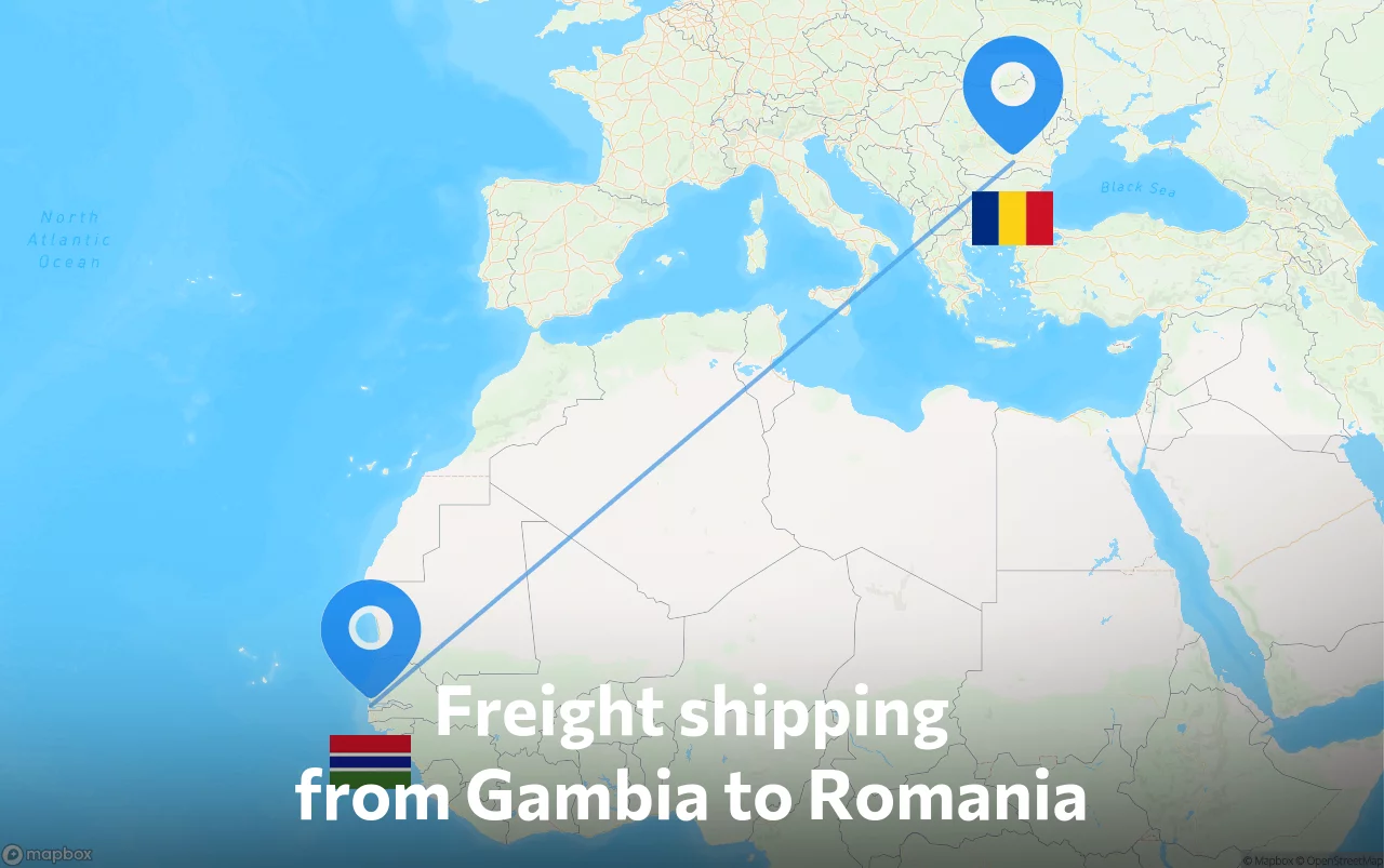 Shipping route from Gambia to Romania