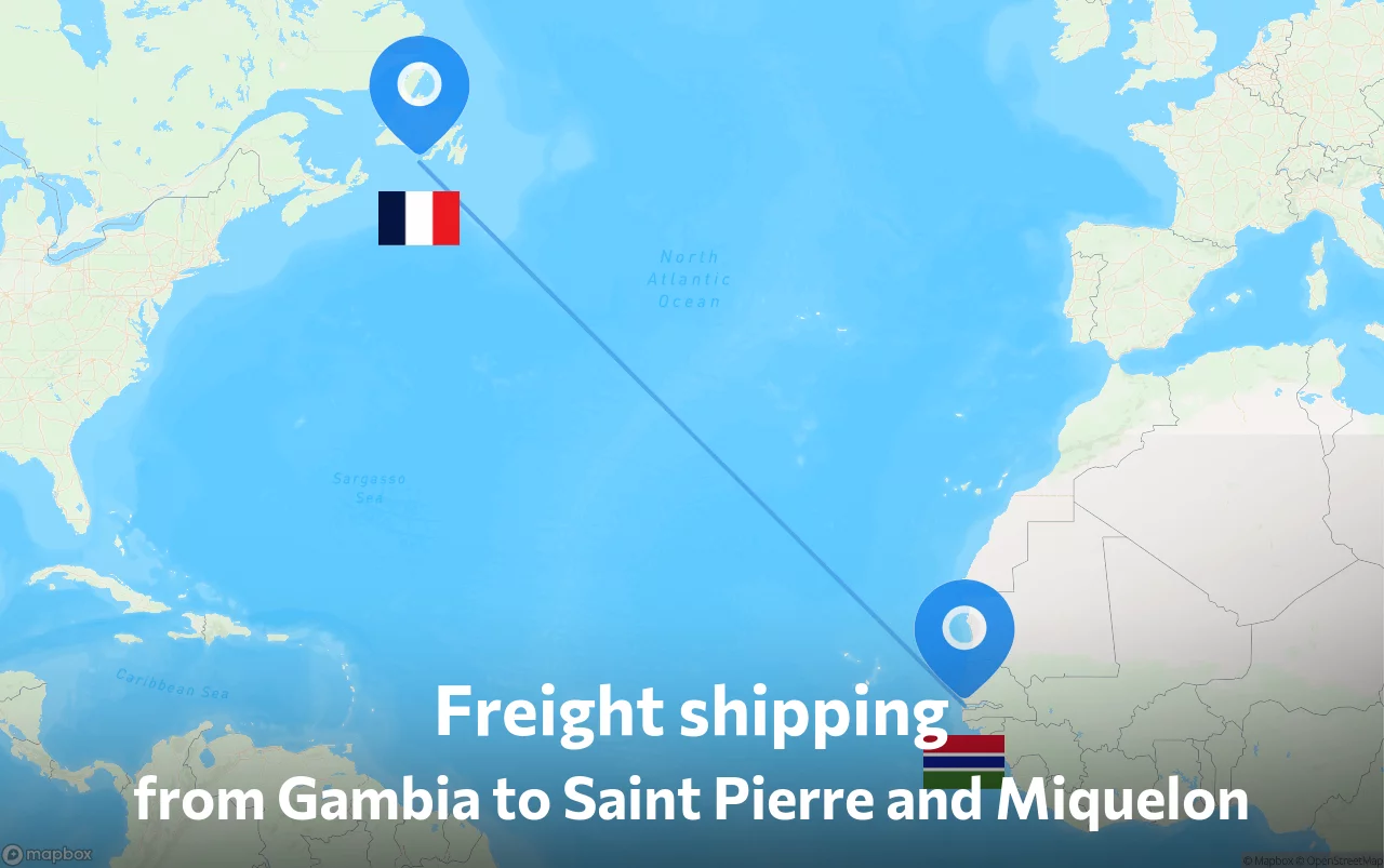 Shipping route from Gambia to Saint Pierre and Miquelon