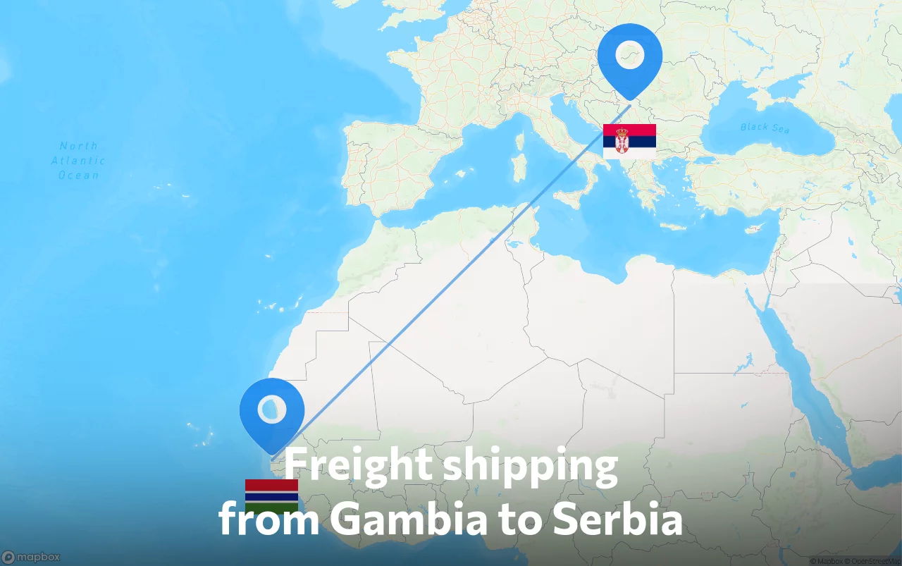 Shipping route from Gambia to Serbia
