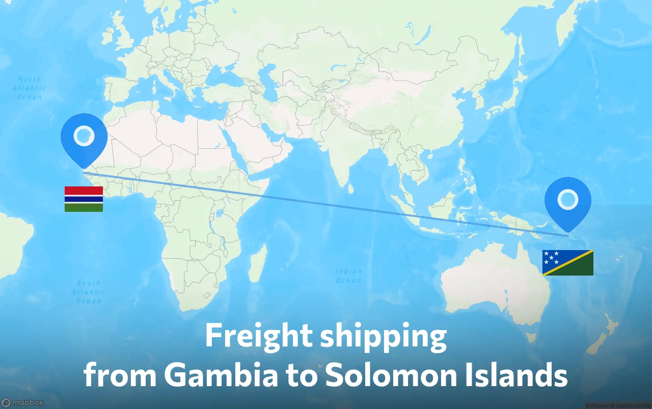 Shipping route from Gambia to Solomon Islands