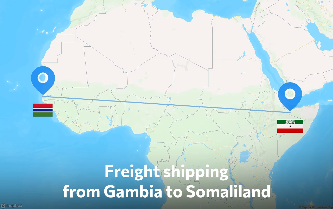 Shipping route from Gambia to Somaliland