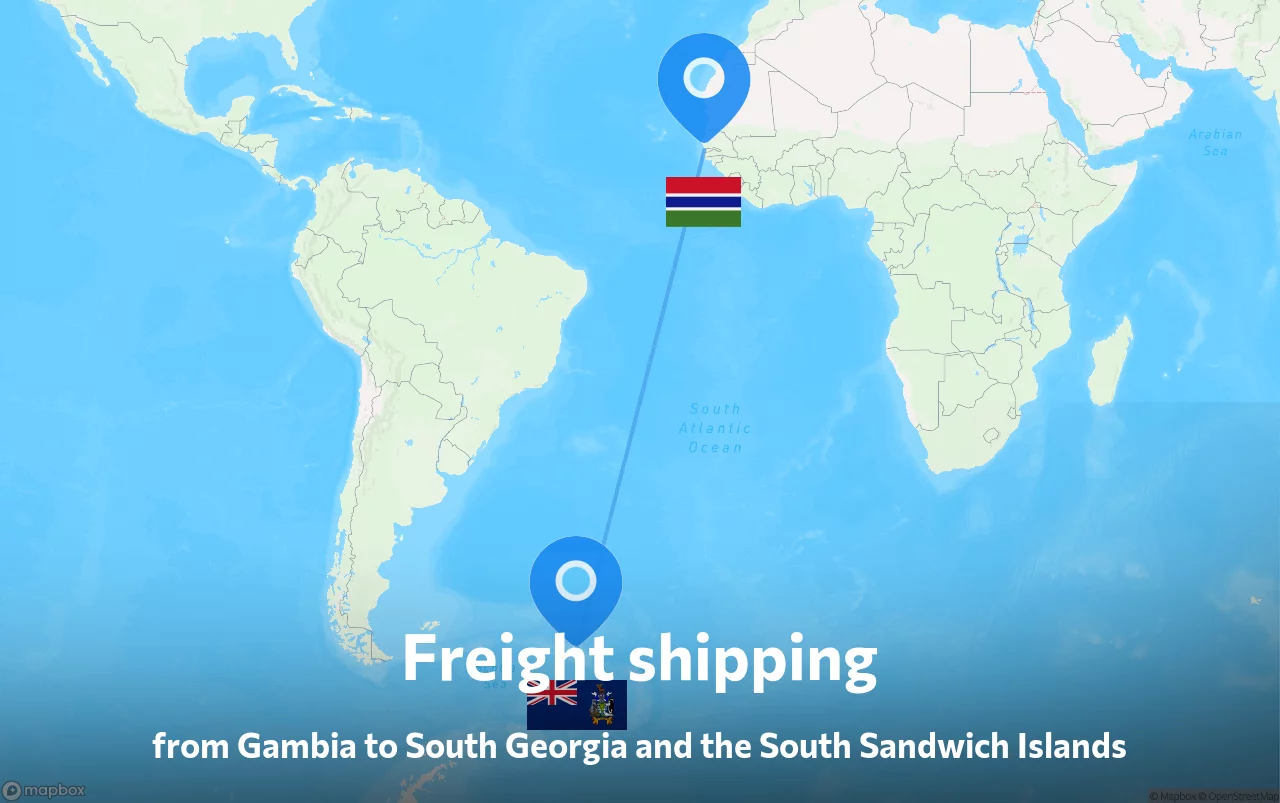 Shipping route from Gambia to South Georgia and the South Sandwich Islands