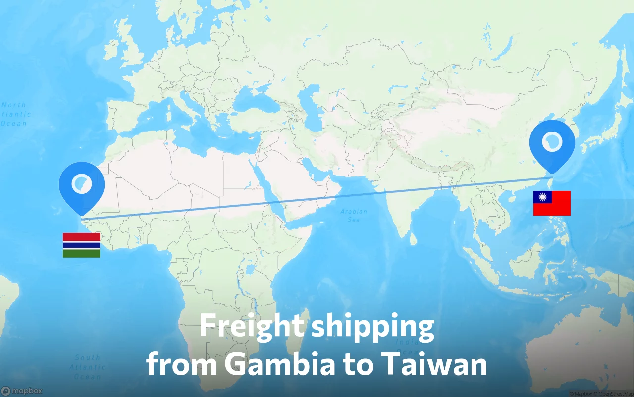 Shipping route from Gambia to Taiwan