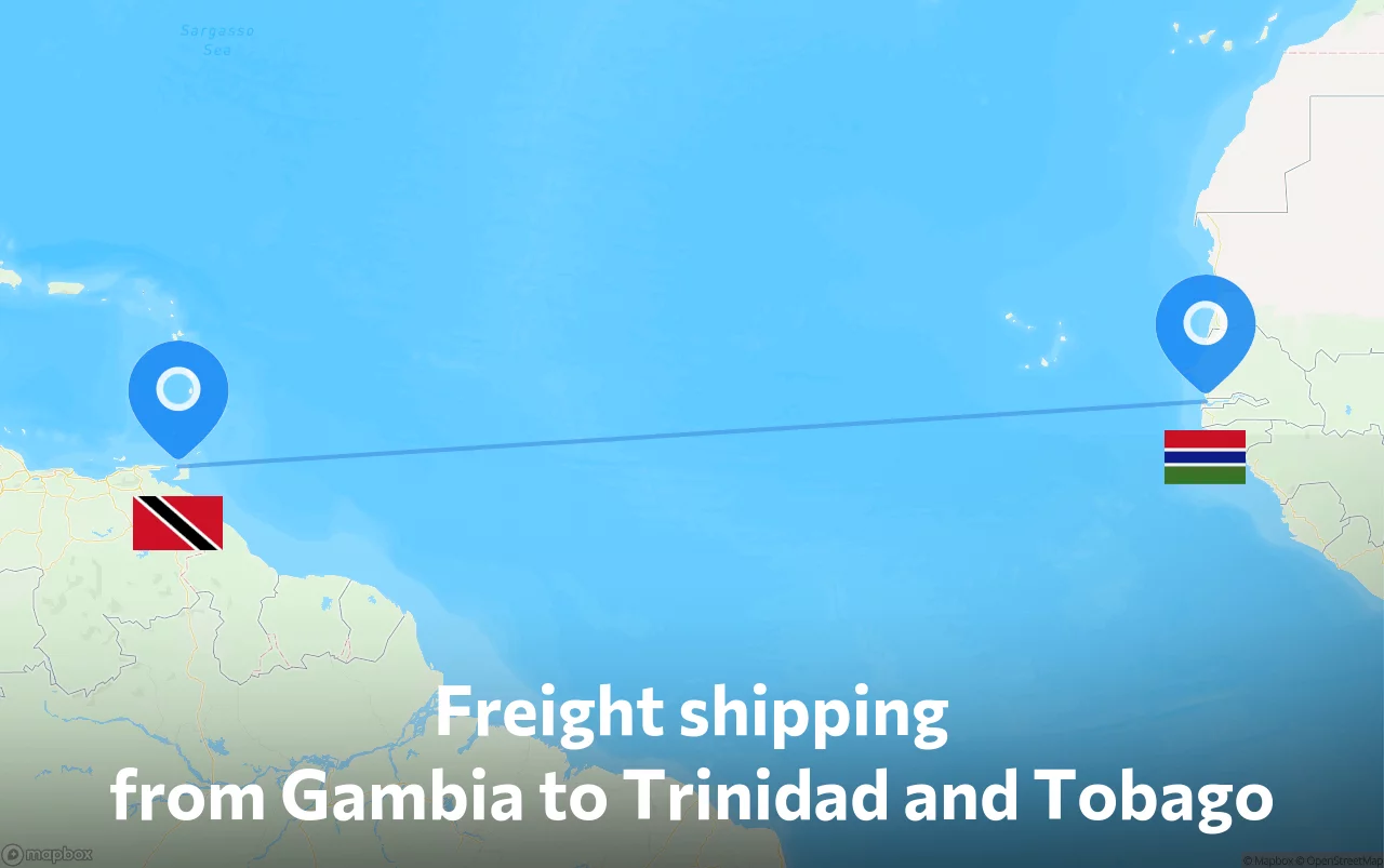 Shipping route from Gambia to Trinidad and Tobago
